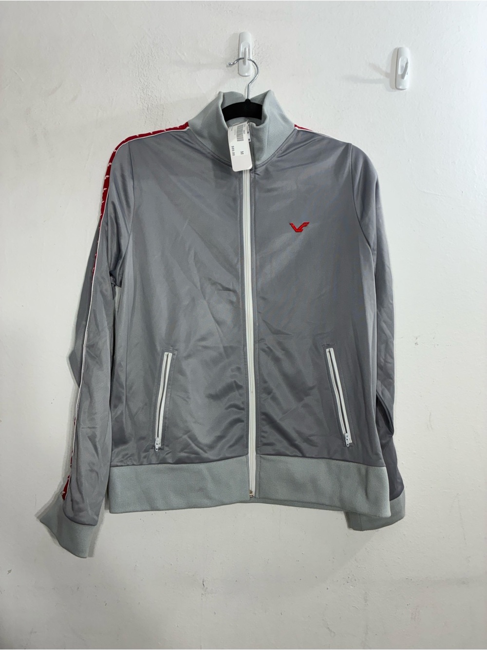 Men's Grey Track Jacket with Red Accents
